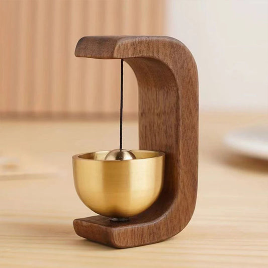 Wireless Wooden Door Chime with Brass Bell and Magnetic Mount