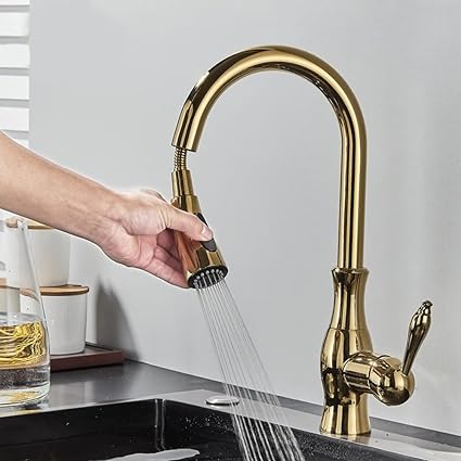 Modern Brass Pull-Out Kitchen Faucet