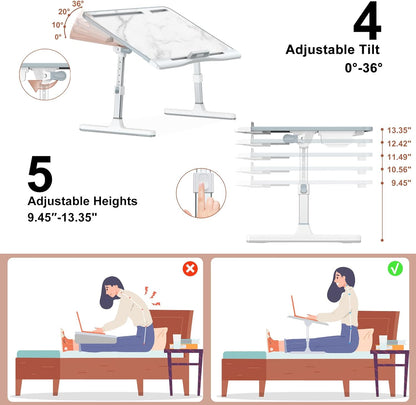 Adjustable Laptop Bed Stand with Foldable Desk and Storage Drawer