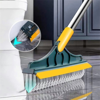 Floor Scrub Brush With Squeegee 51.4 Inch Handle Rotating Head