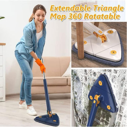 360° Spin Mop Cleaner With Triangular Microfiber Head And Extendable Handle