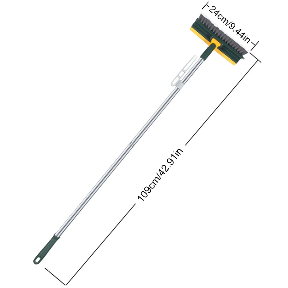 Long Handle Floor Scrub Brush with Stiff Bristles and Scraper