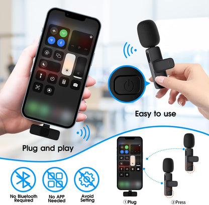 2 Pack Wireless Microphone System for iPhone iPad with Noise Reduction