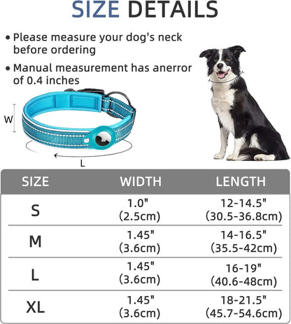 AirTag Dog Collar with Reflective Stitching and Durable Nylon Design