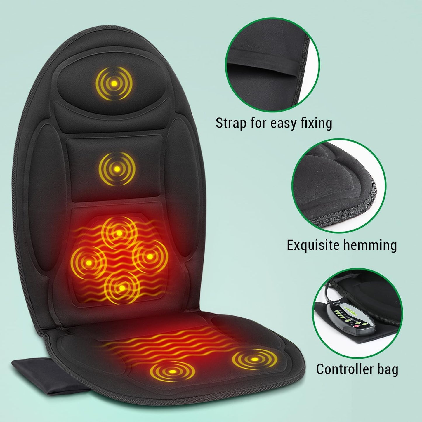 Massage Cushion Pad for Chair and Car Seat with Heat and Vibration