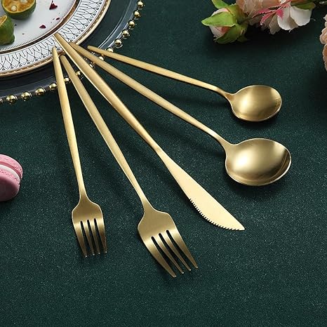 Minimalist Matte Gold Stainless Steel Cutlery Set