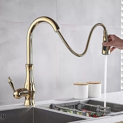 Modern Brass Pull-Out Kitchen Faucet