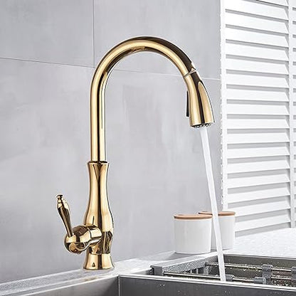 Modern Brass Pull-Out Kitchen Faucet