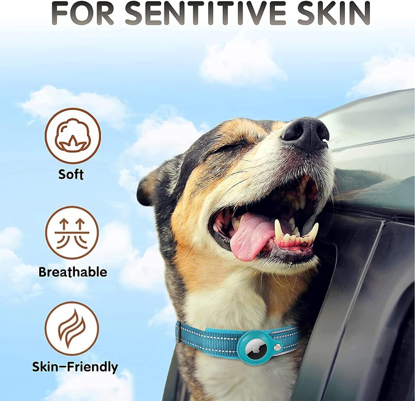 AirTag Dog Collar with Reflective Stitching and Durable Nylon Design