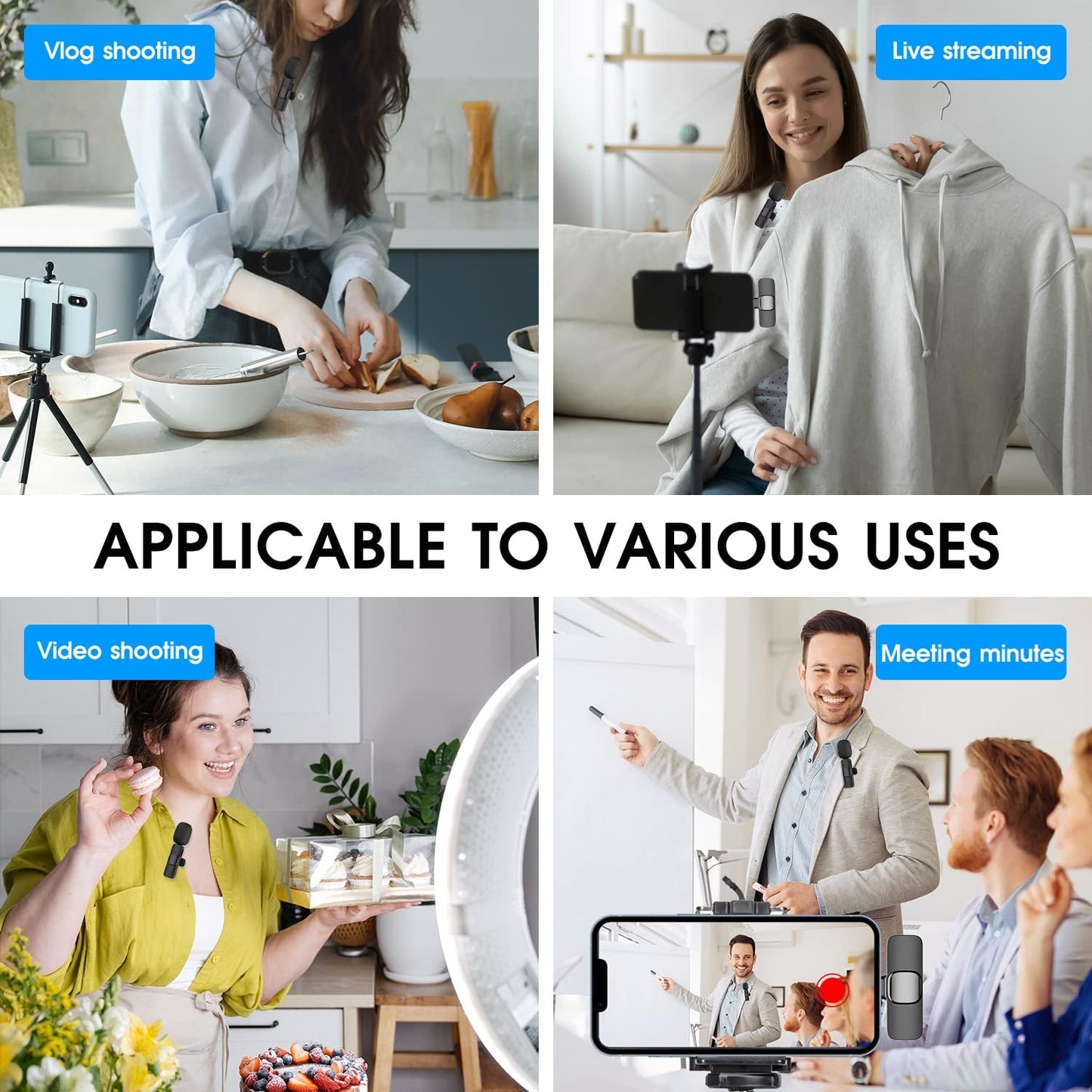 2 Pack Wireless Microphone System for iPhone iPad with Noise Reduction