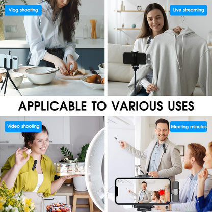 2 Pack Wireless Microphone System for iPhone iPad with Noise Reduction