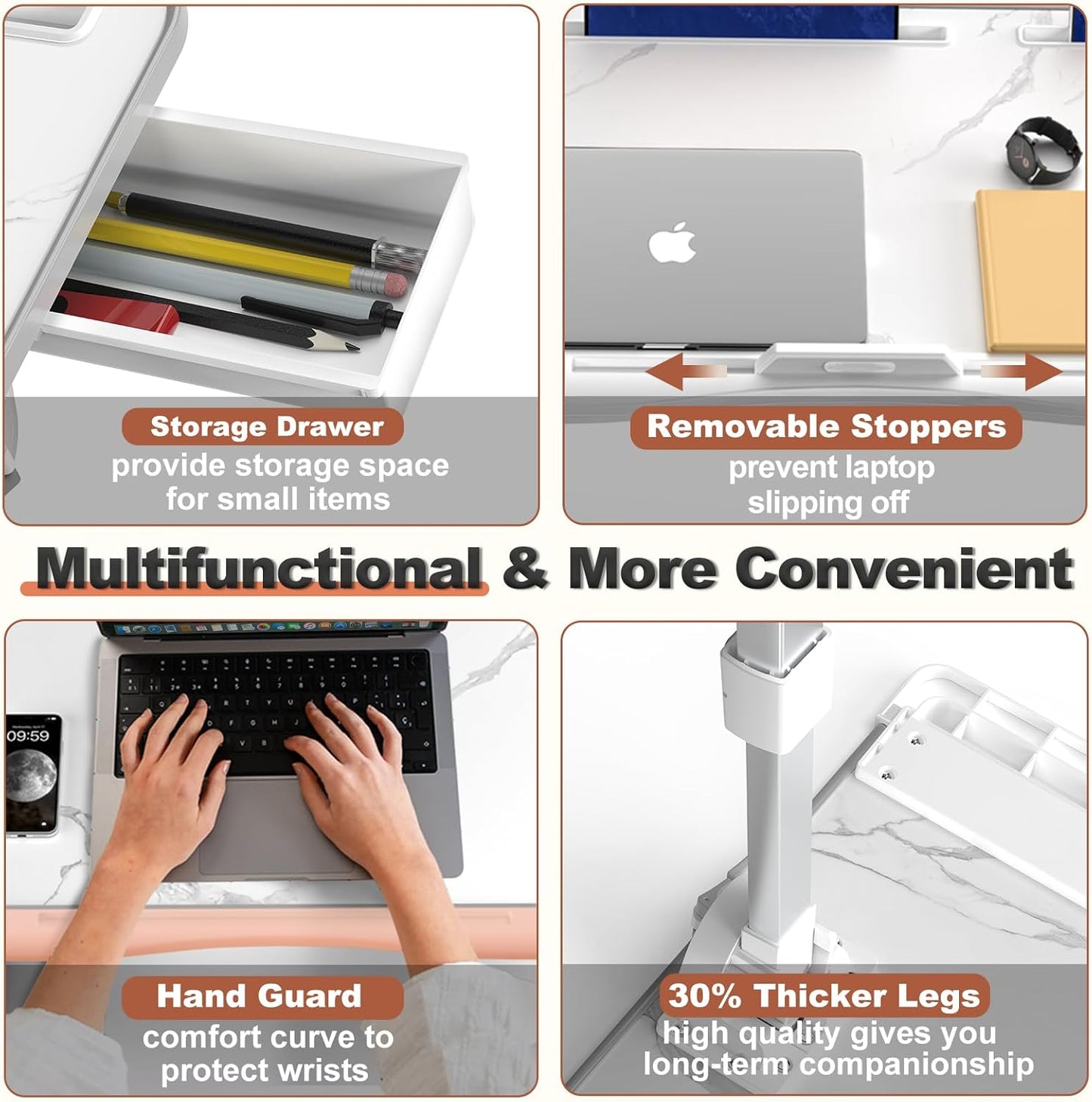 Adjustable Laptop Bed Stand with Foldable Desk and Storage Drawer