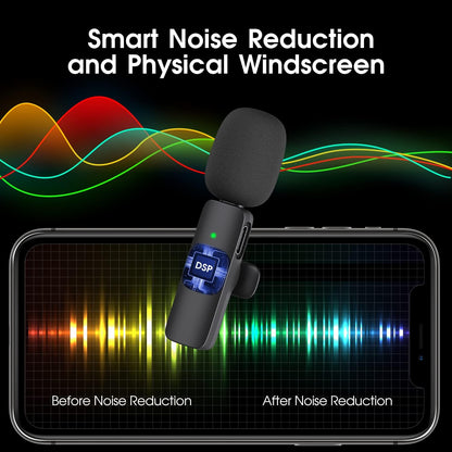 2 Pack Wireless Microphone System for iPhone iPad with Noise Reduction