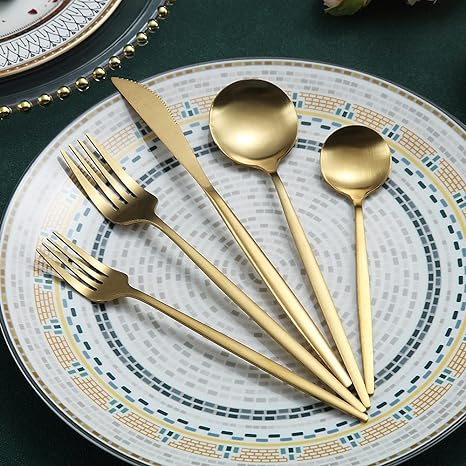Minimalist Matte Gold Stainless Steel Cutlery Set