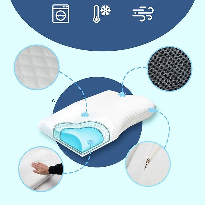 Ergonomic Sleep Pillow for Side Back Stomach Sleepers with Snoring Relief