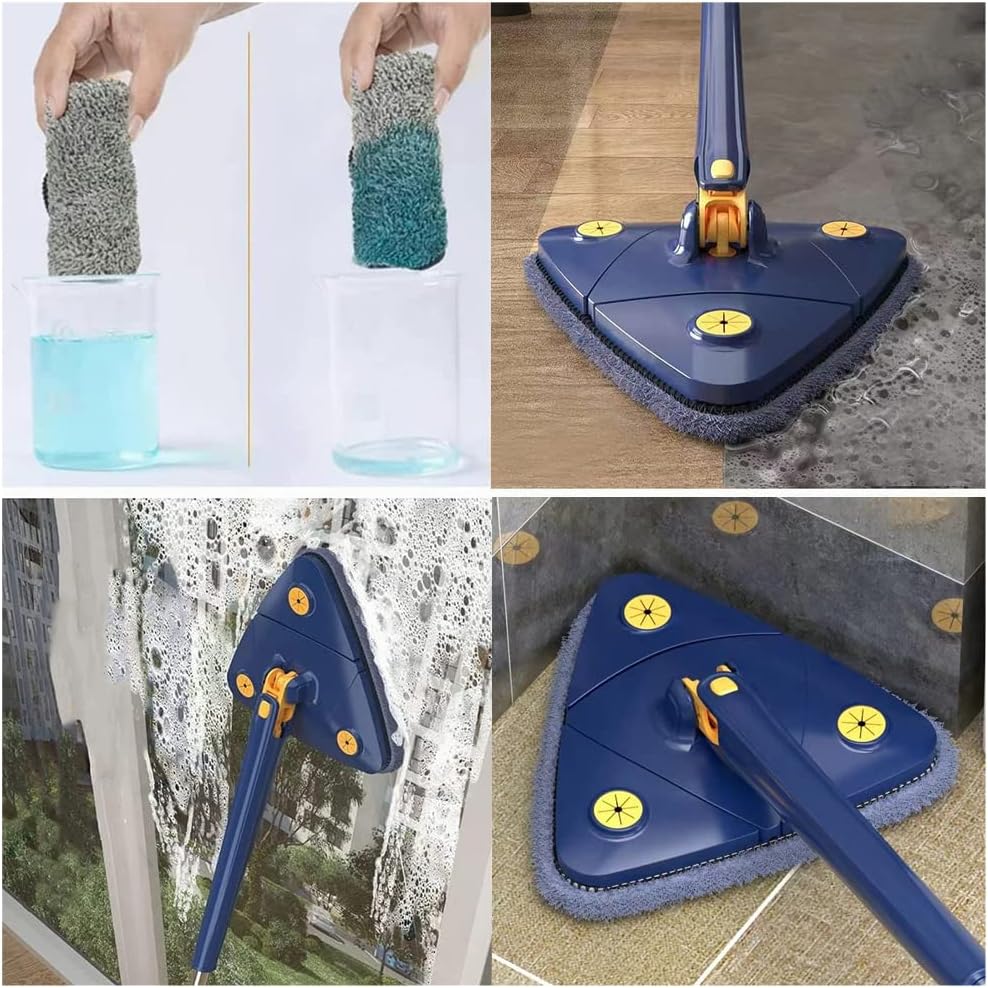 360° Spin Mop Cleaner With Triangular Microfiber Head And Extendable Handle