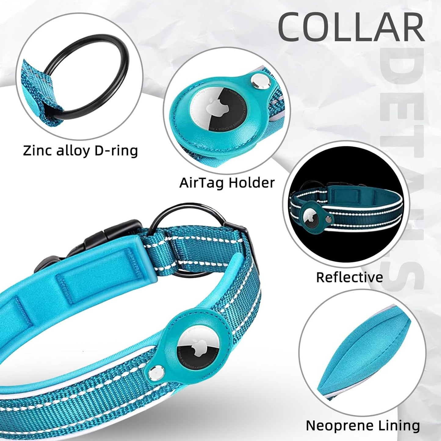 AirTag Dog Collar with Reflective Stitching and Durable Nylon Design