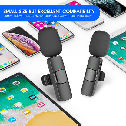 2 Pack Wireless Microphone System for iPhone iPad with Noise Reduction