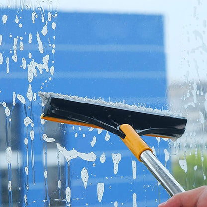 Floor Scrub Brush With Squeegee 51.4 Inch Handle Rotating Head