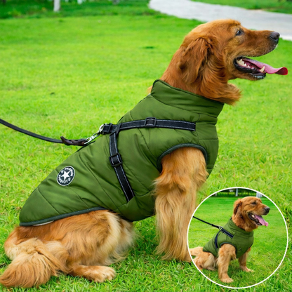 Waterproof Windproof Sherpa Lined Dog Jacket With Built-In Harness