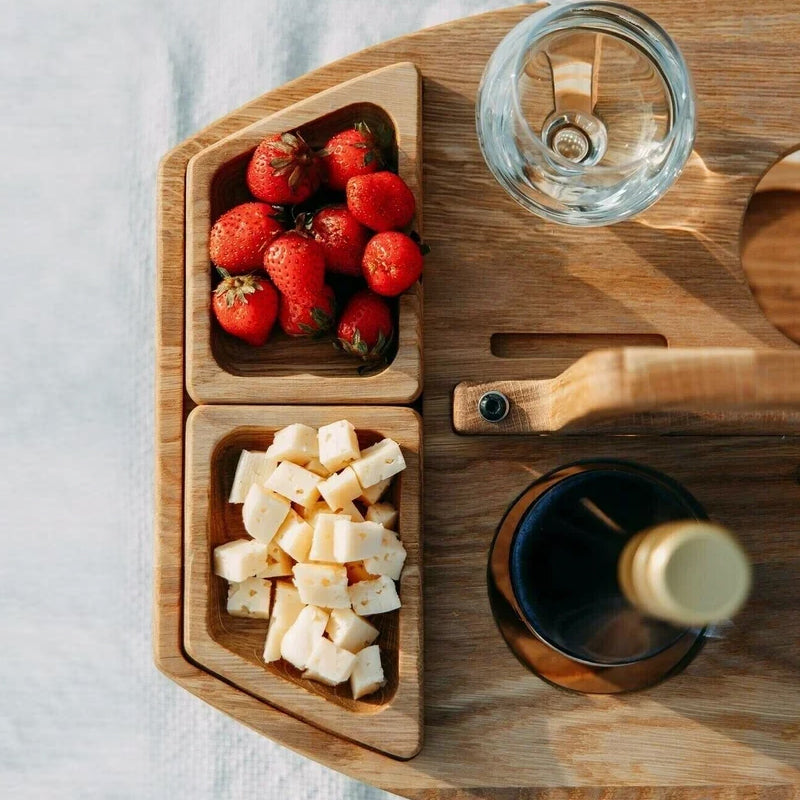 Rustic Wooden Picnic Wine Table with Glass Holders
