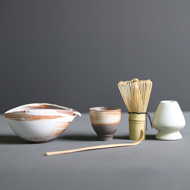 Traditional Japanese Bamboo and Ceramic Matcha Tea Set