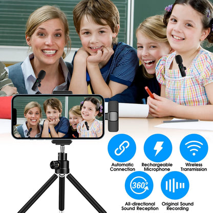2 Pack Wireless Microphone System for iPhone iPad with Noise Reduction