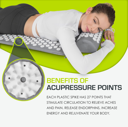 Acupressure Mat for Back Pain Relief with Neck Pillow and Foam Cushion