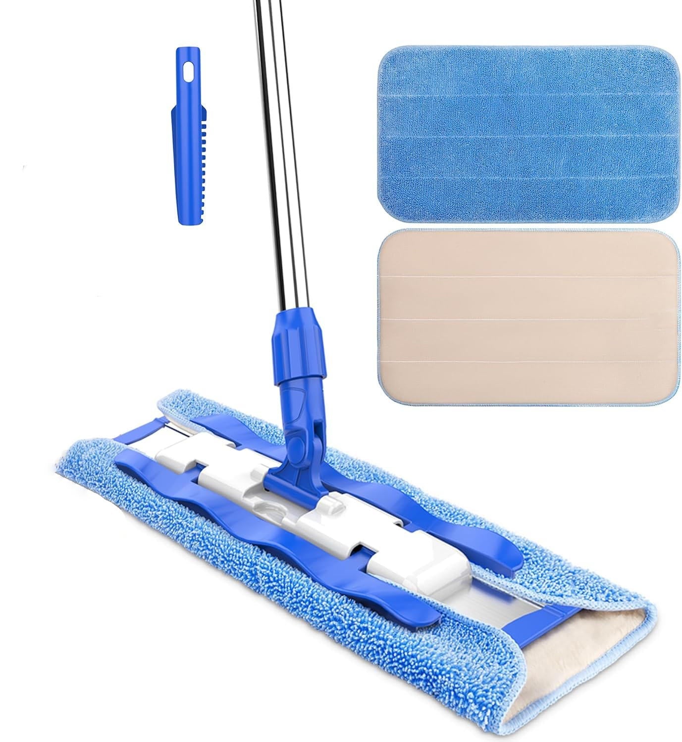 Adjustable Floor Mop with 360° Rotating Head and Washable Pads