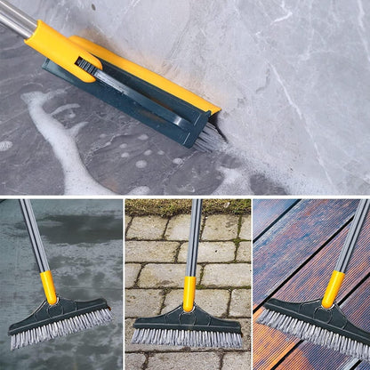 Floor Scrub Brush With Squeegee 51.4 Inch Handle Rotating Head