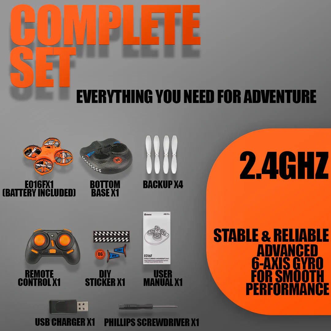 3-in-1 Hovercraft Drone with Air Land and Water Modes Remote Control