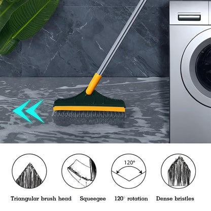 Floor Scrub Brush With Squeegee 51.4 Inch Handle Rotating Head