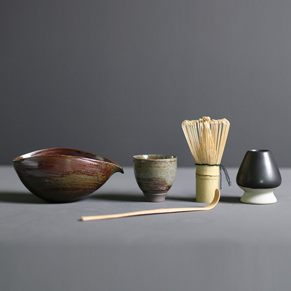 Traditional Japanese Bamboo and Ceramic Matcha Tea Set