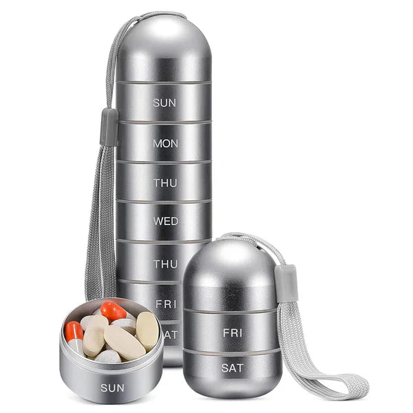 7 Days Aluminum Portable Pill Organizer Pill Box Travel Container