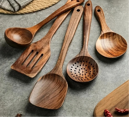 Natural Teak Wood Kitchen Utensil Set Durable Eco-Friendly Cooking Tools