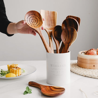 Natural Teak Wood Kitchen Utensil Set Durable Eco-Friendly Cooking Tools