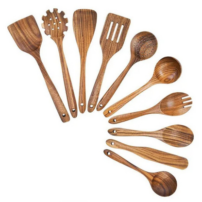 Natural Teak Wood Kitchen Utensil Set Durable Eco-Friendly Cooking Tools