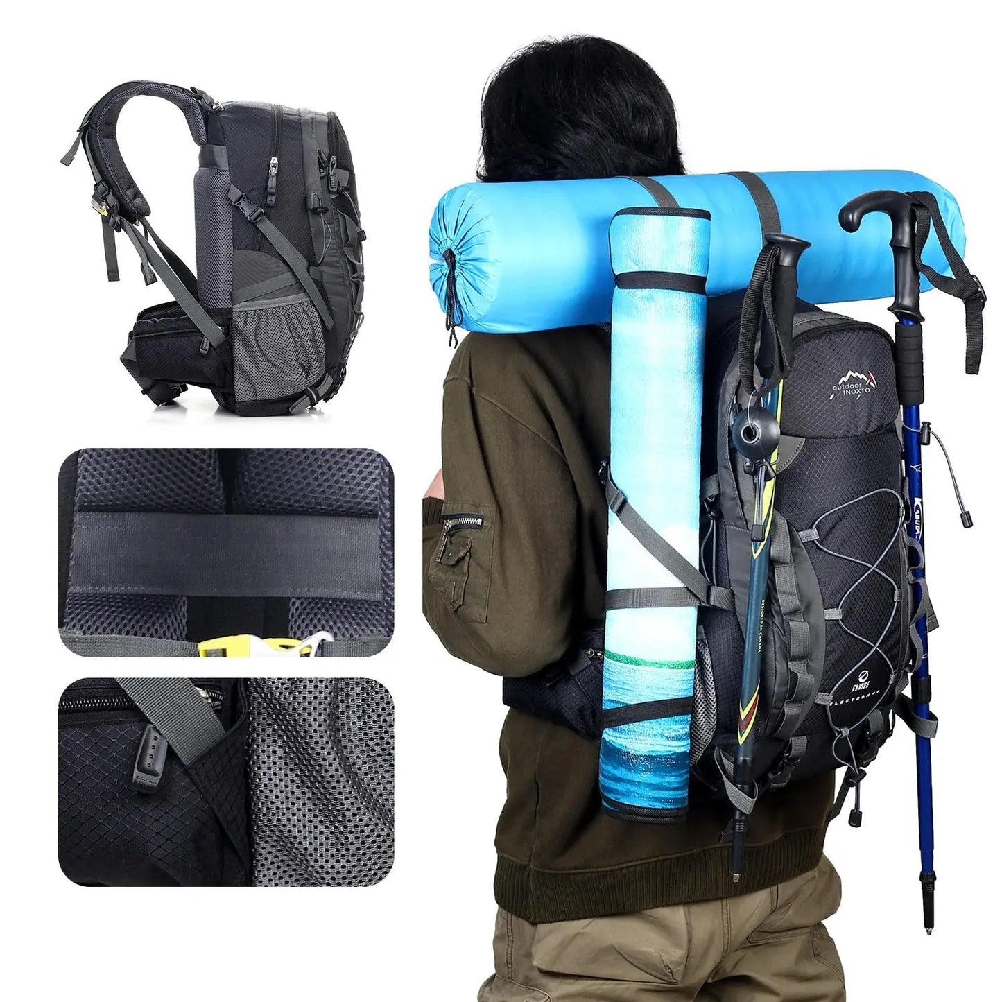 Waterproof Lightweight 40L Hiking Backpack With Breathable Back Panel