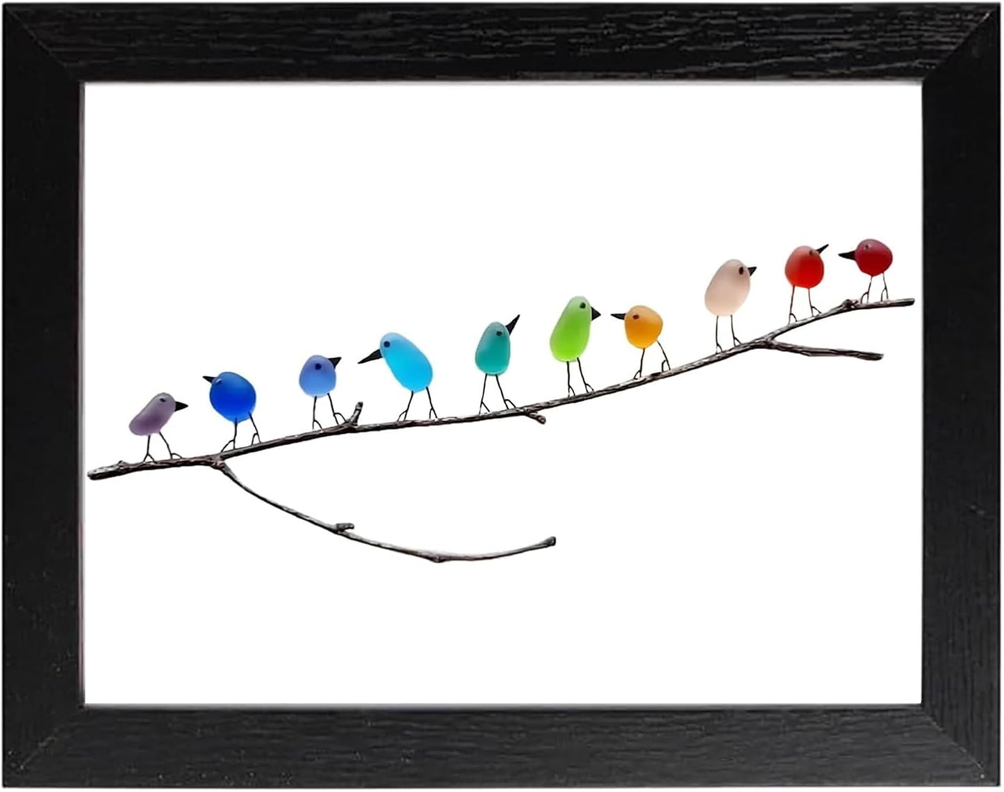 Handmade Sea Glass Wall Art Rainbow Birds Coastal Home Decor