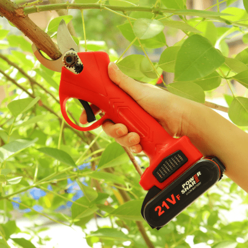 Cordless Electric Pruning Shears with Ergonomic Red Handle