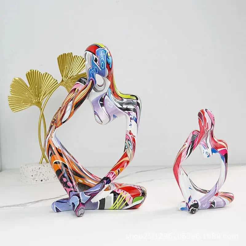 Graffiti Resin Figurine Set with Abstract Design