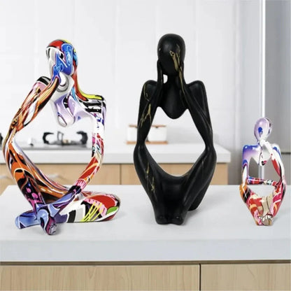 Graffiti Resin Figurine Set with Abstract Design