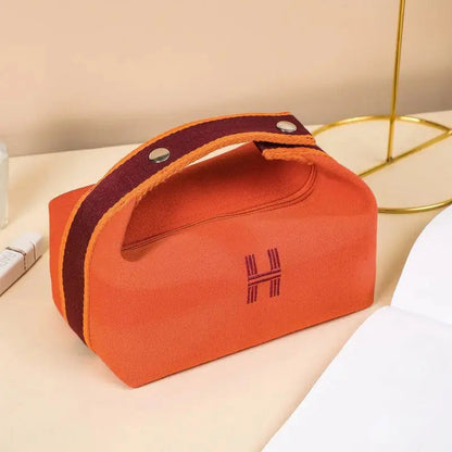 Contemporary Canvas Toiletry Bag with Bold Orange Design