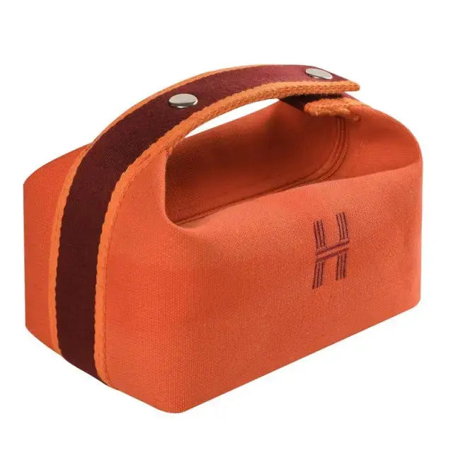 Contemporary Canvas Toiletry Bag with Bold Orange Design