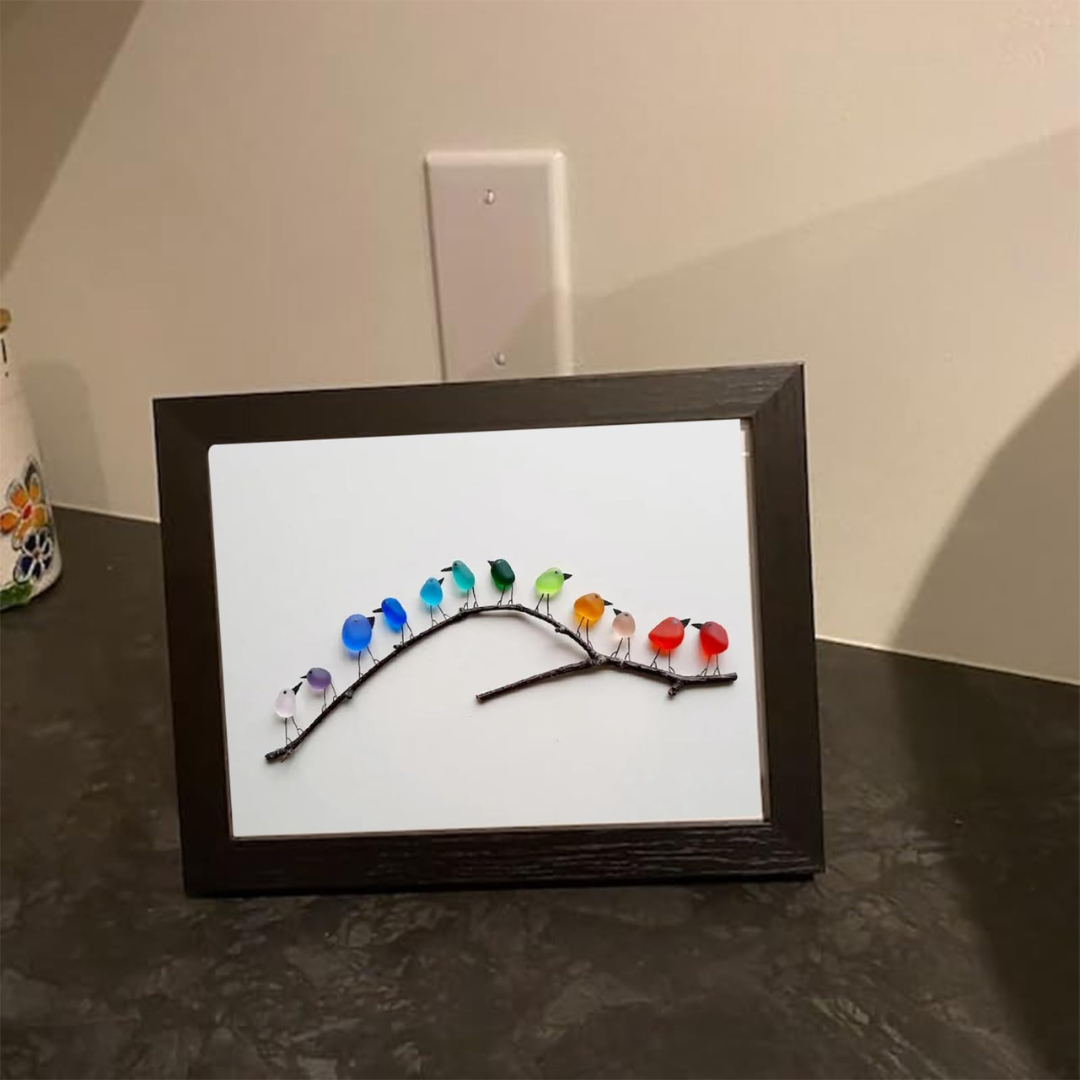 Handmade Sea Glass Wall Art Rainbow Birds Coastal Home Decor