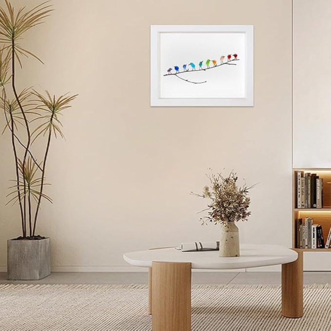 Handmade Sea Glass Wall Art Rainbow Birds Coastal Home Decor