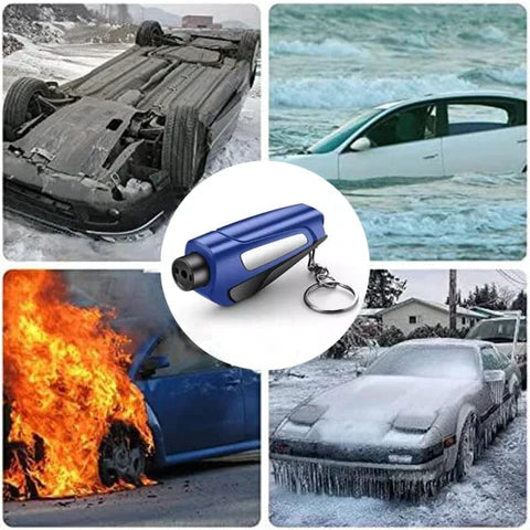 Compact Vehicle Safety Hammer with Window Breaker and Seatbelt Cutter