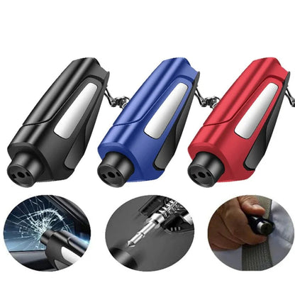 Compact Vehicle Safety Hammer with Window Breaker and Seatbelt Cutter