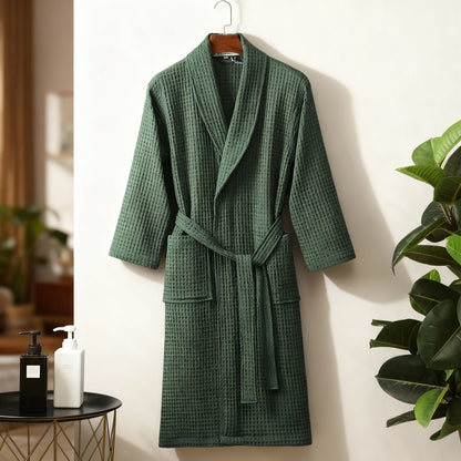 Waffle Cotton Bathrobe With Shawl Collar