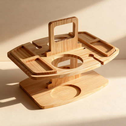 Rustic Wooden Picnic Wine Table with Glass Holders
